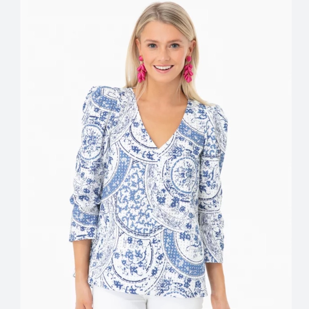 New! Tuckernuck China Blue Porcelain Eyelet Top Sz XS